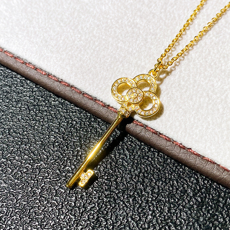 Full Rhinestone Light Luxury Key Pendant Necklace
