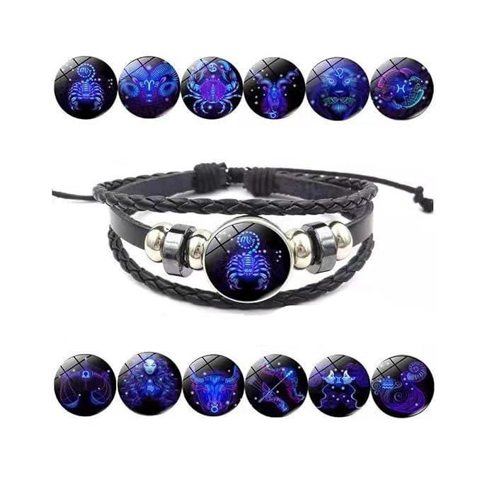 Zodiac Constellation Guardian Black Leather Bracelet Adjustable