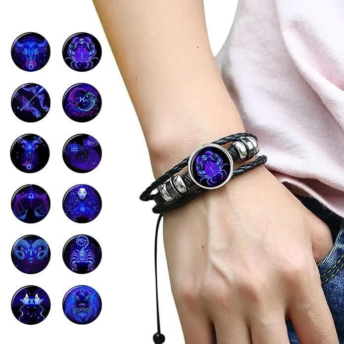 Zodiac Constellation Guardian Schwarzes Lederarmband Verstellbar