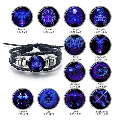 Zodiac Constellation Guardian Schwarzes Lederarmband Verstellbar