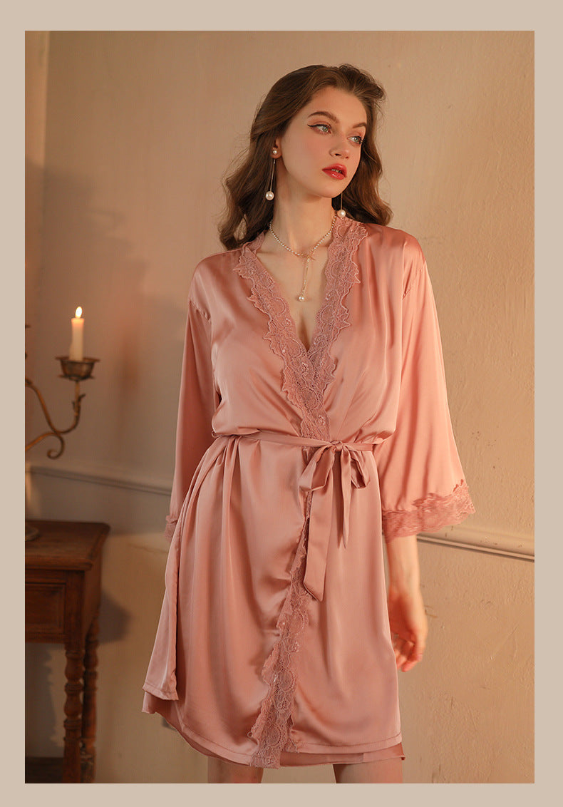 Deep V Neck Spaghetti Strap Backless Lace Nightgown