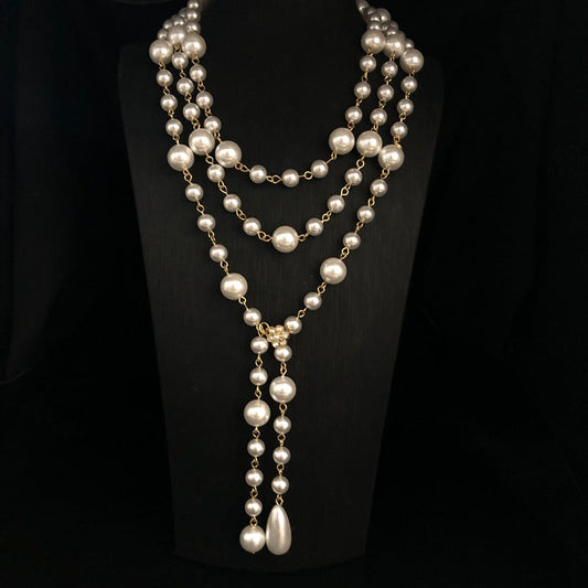 Glazed Glass Pearl Long Necklace